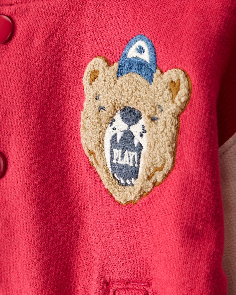 Baby Boy Bear Varsity Long-Sleeve Fashion Bomber Jacket - Red