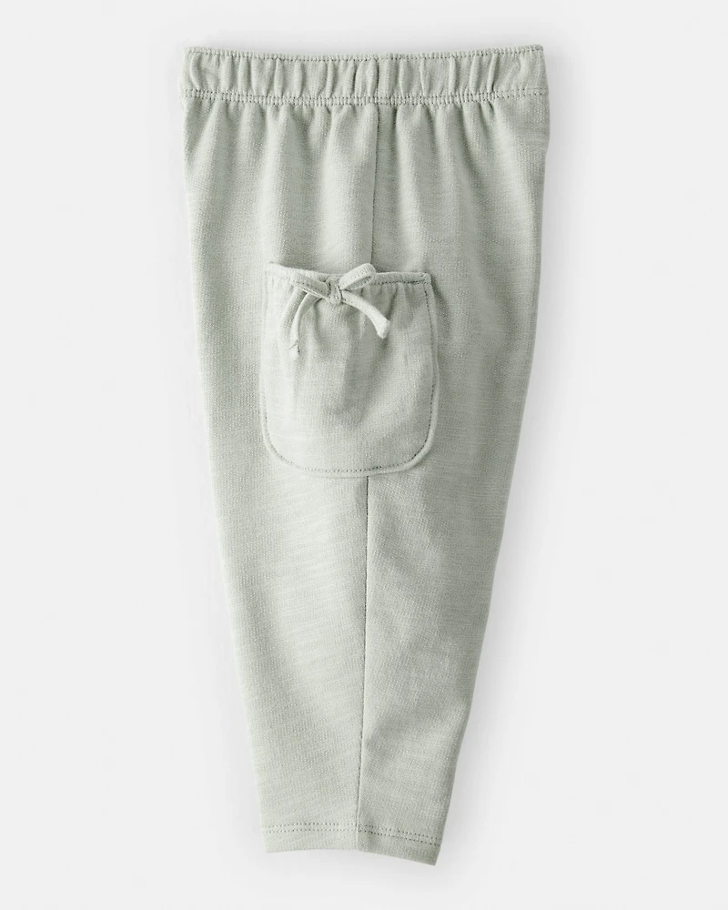 Baby Girl Bow Pocket French Terry Pants - Green