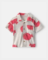 Baby Boy Pufferfish Short-Sleeve Button-Down Shirt - Grey/Red