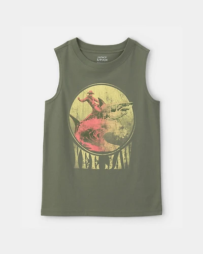 Boys Cowboy Shark Graphic Tank - Green