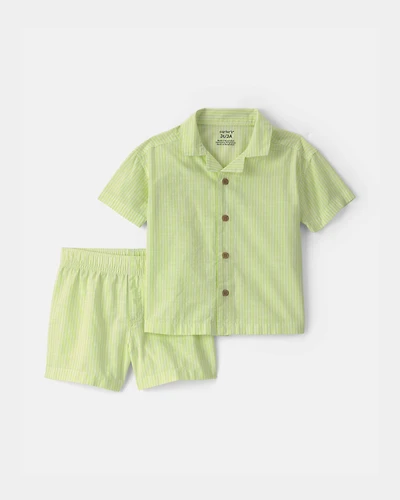 Toddler Boy 2-Piece Button-Down Top & Short Set - Green