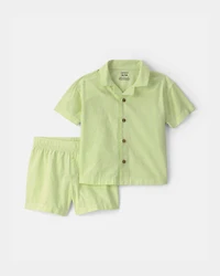 Toddler Boy 2-Piece Button-Down Top & Short Set - Green