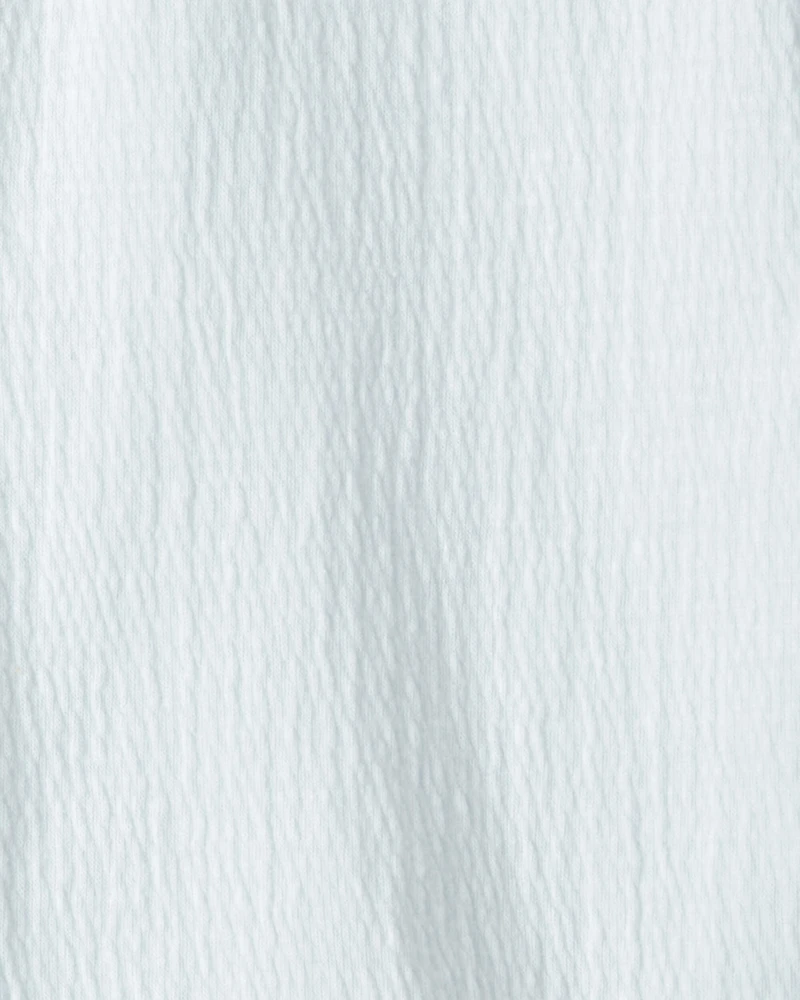 Girls Embroidered Flower Crinkle Top - Blue