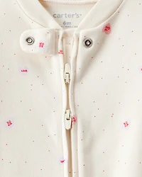Baby Girl Valentine's Day Candy Heart 100% Cotton Snug Fit 2-Way Zip Sleeper - White