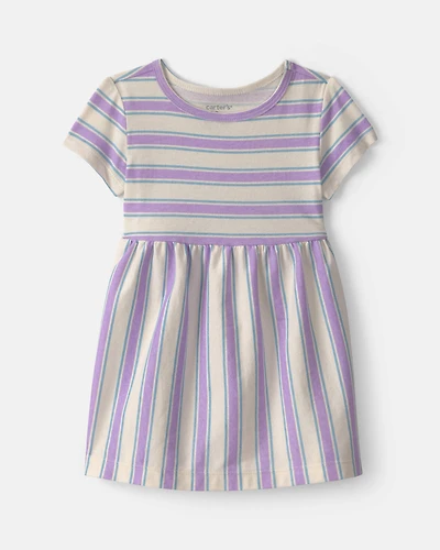Baby Girl Striped Short-Sleeve Dress - Blue