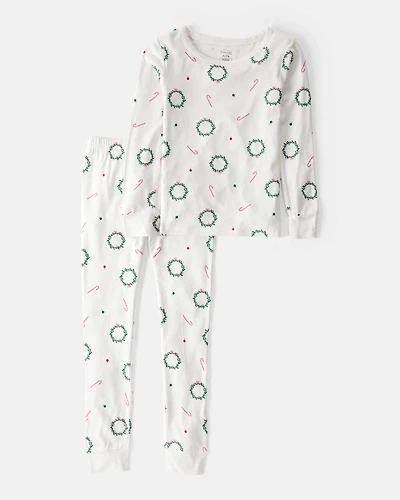 Kid Wreath PurelySoft Long-Sleeve Snug Fit 2-Piece Pajamas - White
