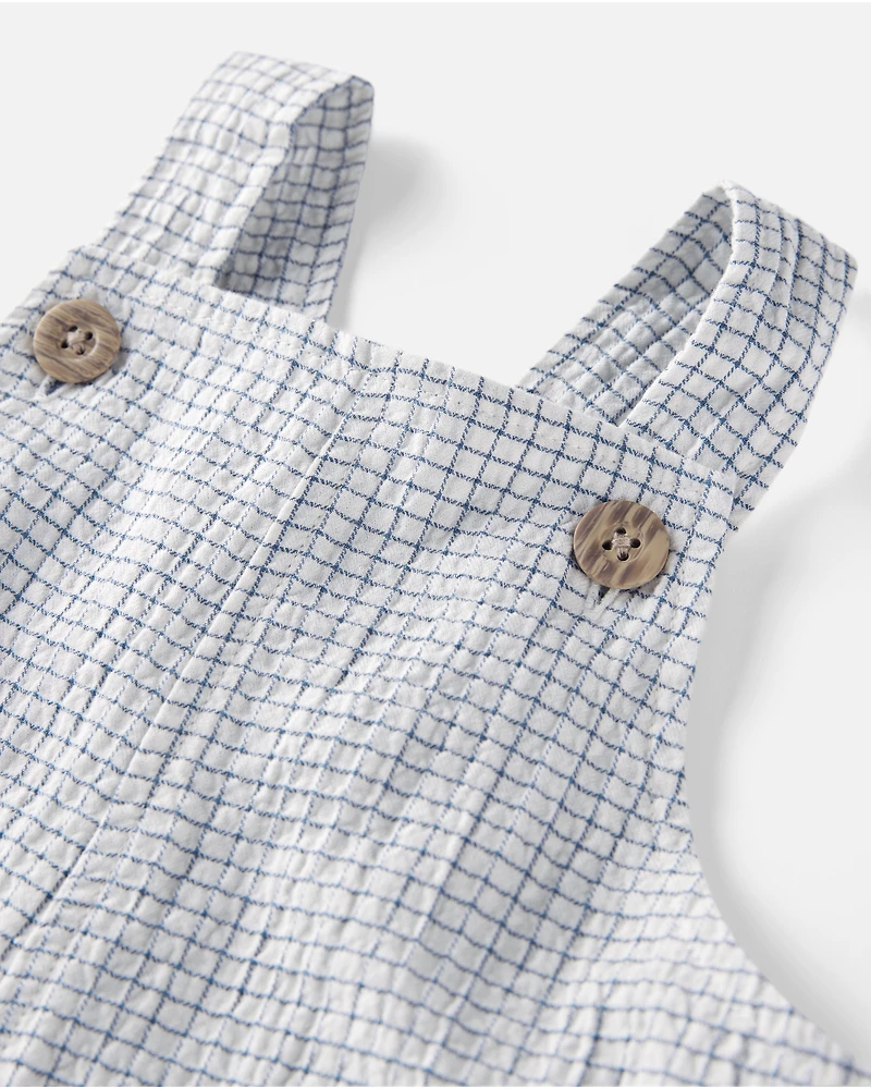 Baby Girl Organic Cotton Checkered-Print Shortalls