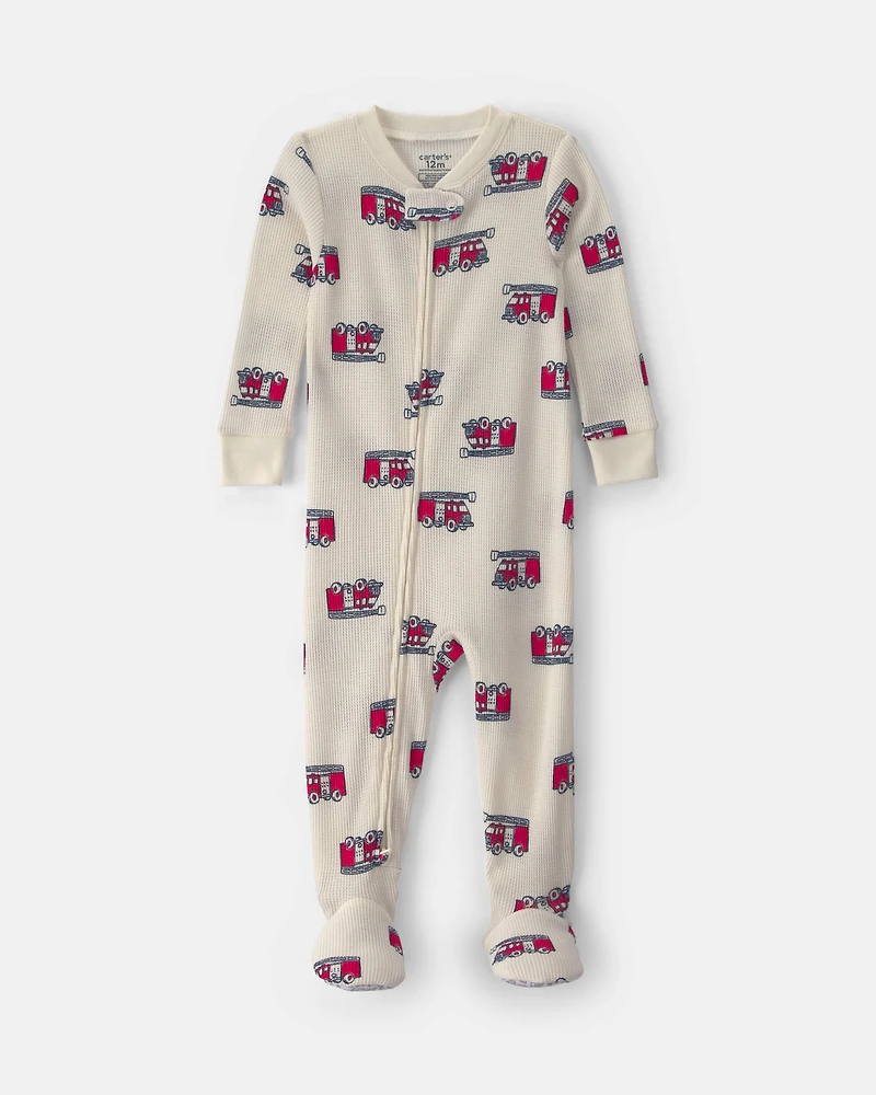 Toddler Boy 1-Piece Firetrucks Thermal Snug Fit Pyjama - Cream