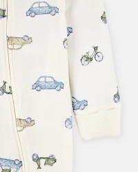 Baby Boy Car Print 2-Way Zip PurelySoft Sleeper Pyjamas - Ivory