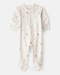 Baby Christmas Microprint 100% Cotton Sleeper - Cream