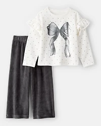 Toddler Girl DayDream Fleece Ruffle Sleeve Bow Top & Rib Pant Set