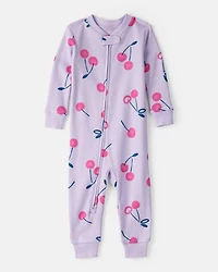 Baby Girl Cherry 100% Cotton Snug Fit 2-Way Zip 1-Piece Pyjamass - Purple