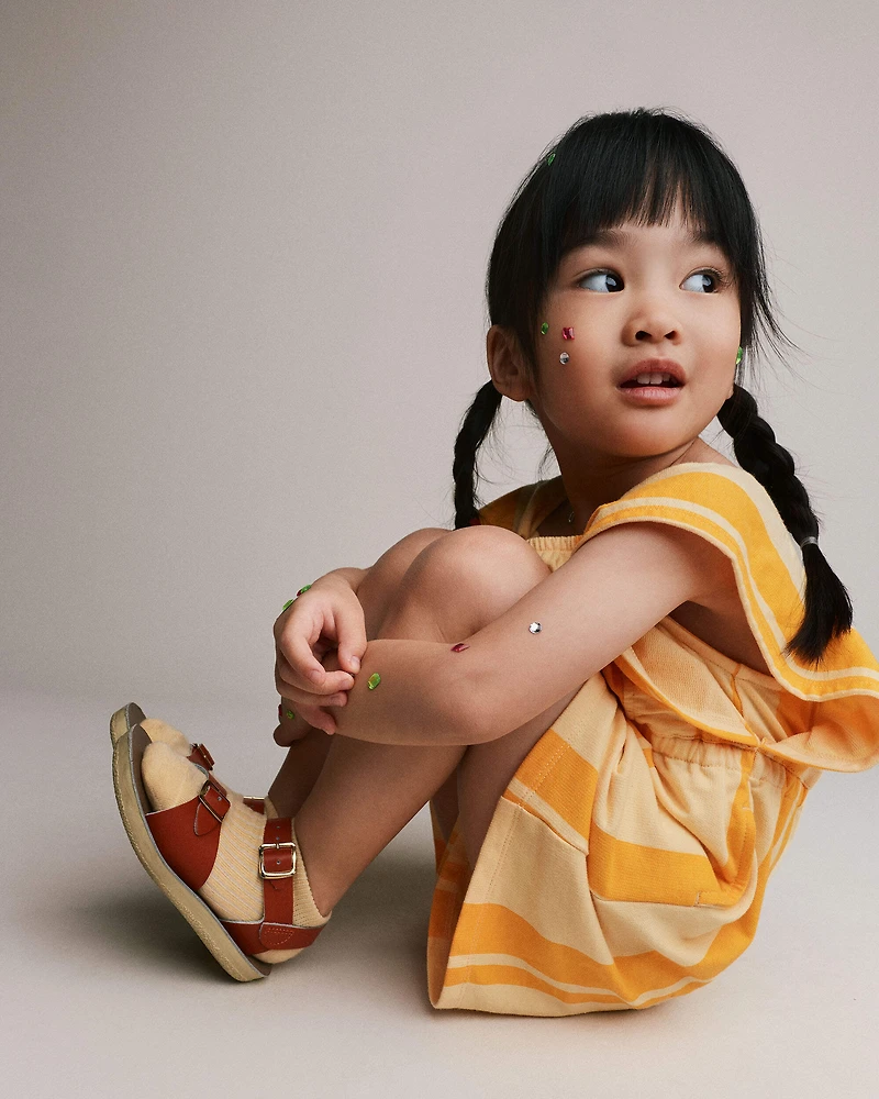 Toddler Girl Ruffle Sleeve Romper Stripes - Yellow