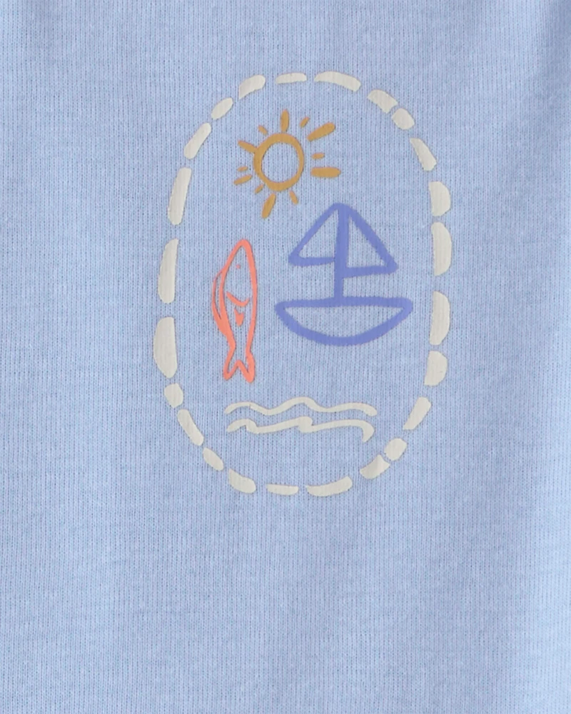 Baby Girl 3-Pack Beach Flutter-Sleeve Multipack Bodysuits - Orange/Blue/Ivory