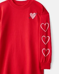 Girls Heart French Terry Dress - Red