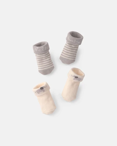 Baby 2-Pack 'Hello Baby' Foldover Booties - Grey/Ivory