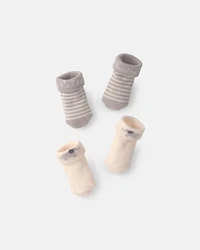 Baby 2-Pack 'Hello Baby' Foldover Booties - Grey/Ivory