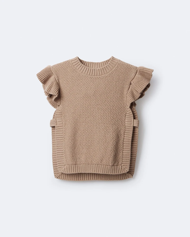 Toddler Girl Ruffle Sweater Vest - Tan