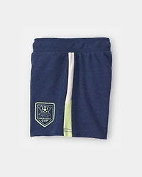 Toddler Boy Dinosaur Soccer French Terry Shorts - Navy Blue