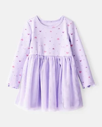 Toddler Girl Heart Print Long-Sleeve Dress - Purple
