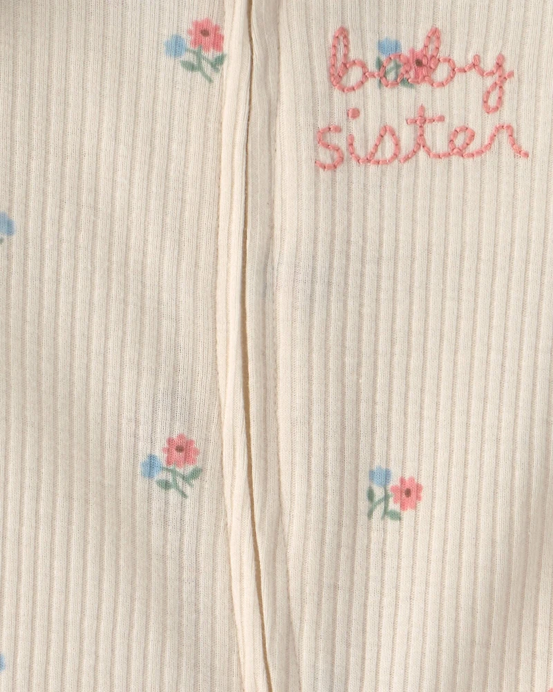 Baby Girl Sister' Cotton 2-Way Zip Sleeper - Ivory