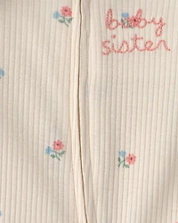 Baby Girl Sister' Cotton 2-Way Zip Sleeper - Ivory