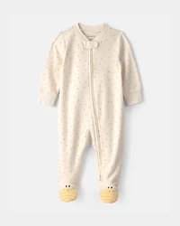 Baby Girl Bee 100% Cotton 2-Way Zip Sleeper - Cream
