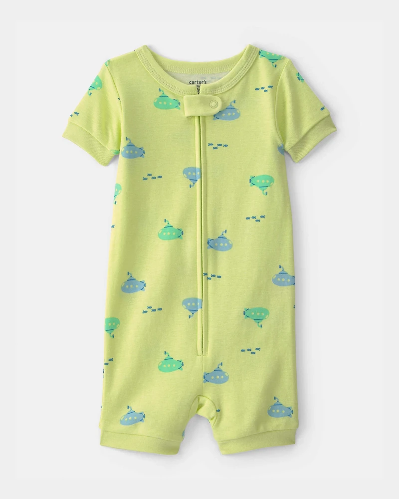 Baby Boy Submarine 100% Cotton 1-Piece Romper Pyjama - Green