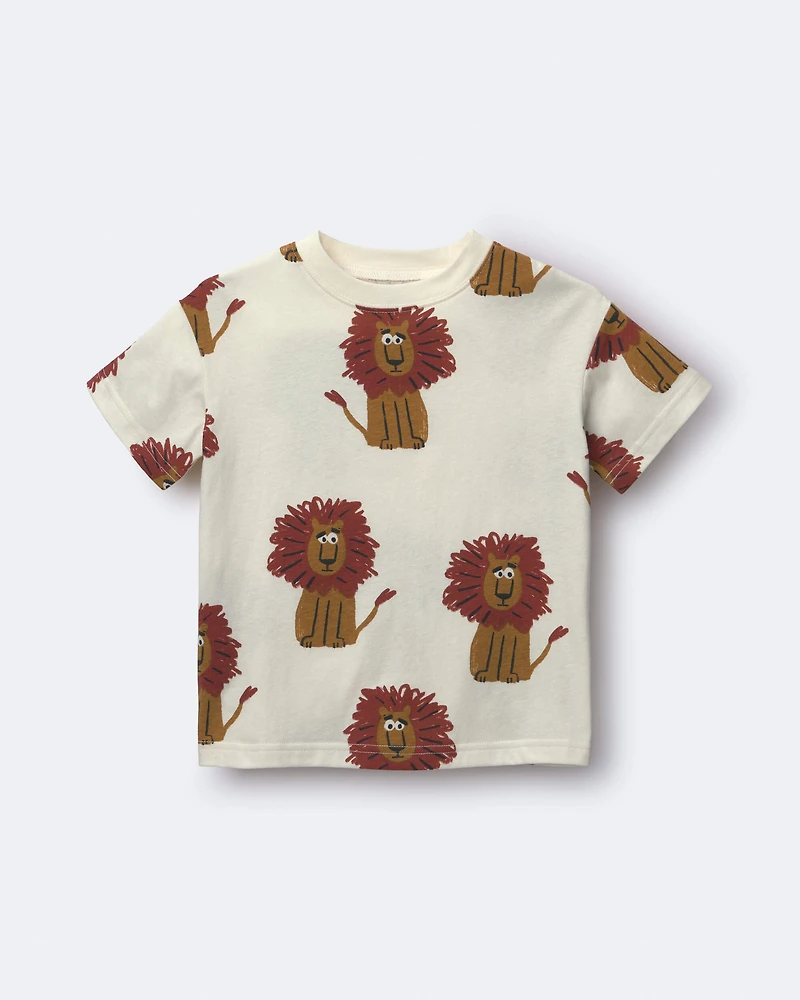 Toddler Relaxed Graphic Tee Lion Print - Cream
