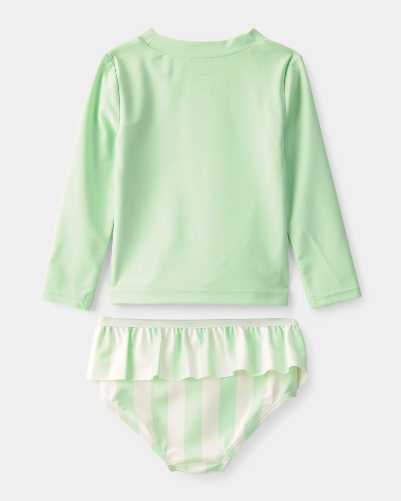 Baby Girl 2-Piece 'Vacay Mode' Rashguard Swimsuit Set - Green