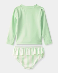 Baby Girl 2-Piece 'Vacay Mode' Rashguard Swimsuit Set - Green