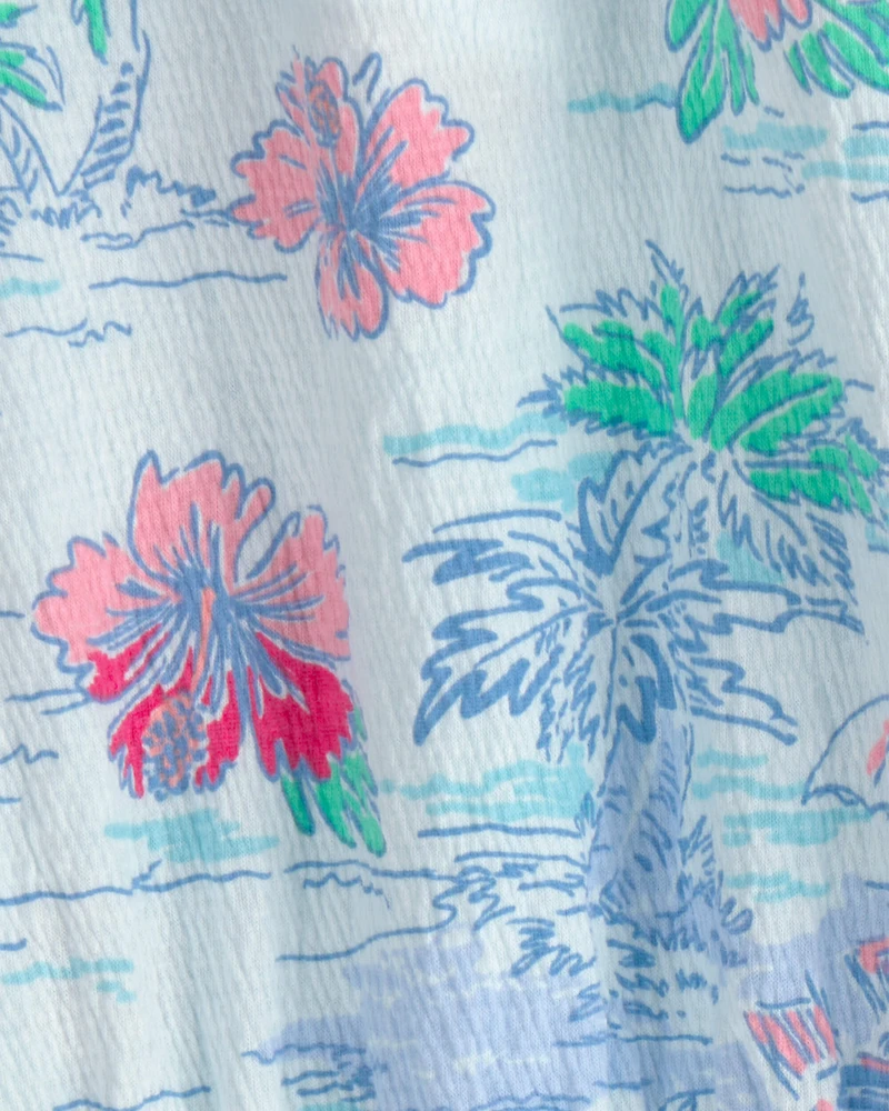 Girls Tropical Crinkle Tank Top - Blue