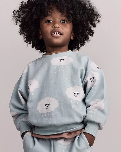 Toddler Wide-Arm Sweatshirt Rain Cloud Print - Pale Blue