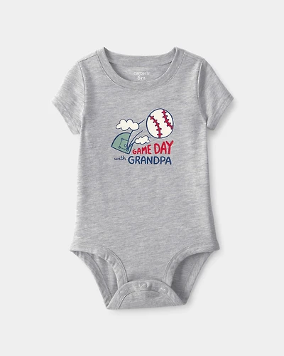 Baby 'Gameday With Grandpa' Graphic Bodysuit - Grey