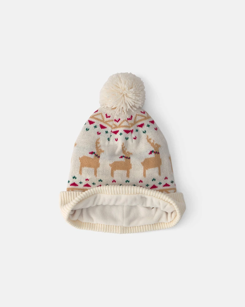 Toddler 2-Piece Fair Isle Christmas Beanie & Glove Set - Cream