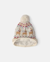 Toddler 2-Piece Fair Isle Christmas Beanie & Glove Set - Cream