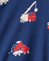 Baby Boy Construction 100% Cotton Snug Fit 2-Way Zip Footie 1-Piece Pyjamas - Navy