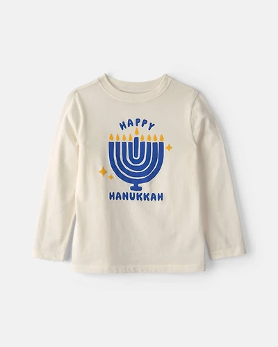 Kids 'Happy Hanukkah' Menorah Long-Sleeve Graphic Tee - Cream