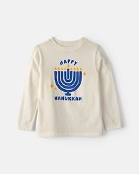 Kids 'Happy Hanukkah' Menorah Long-Sleeve Graphic Tee - Cream