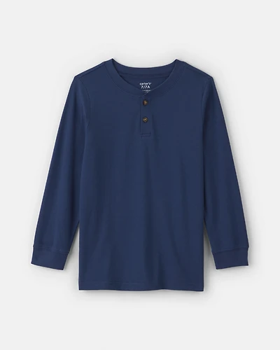 Boys Long-Sleeve Henley T-Shirt - Navy Blue