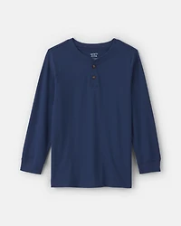 Boys Long-Sleeve Henley T-Shirt - Navy Blue
