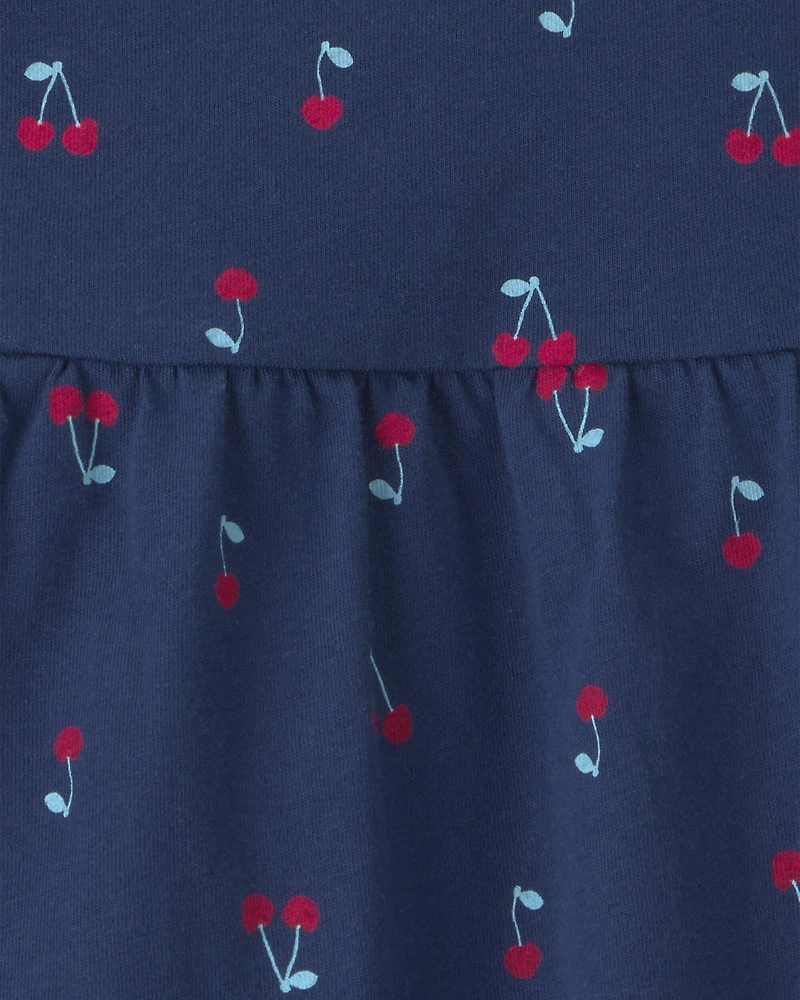 Baby Girl Cherry Sleeveless Bodysuit Dress - Navy Blue
