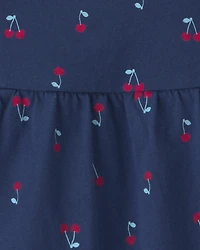 Baby Girl Cherry Sleeveless Bodysuit Dress - Navy Blue