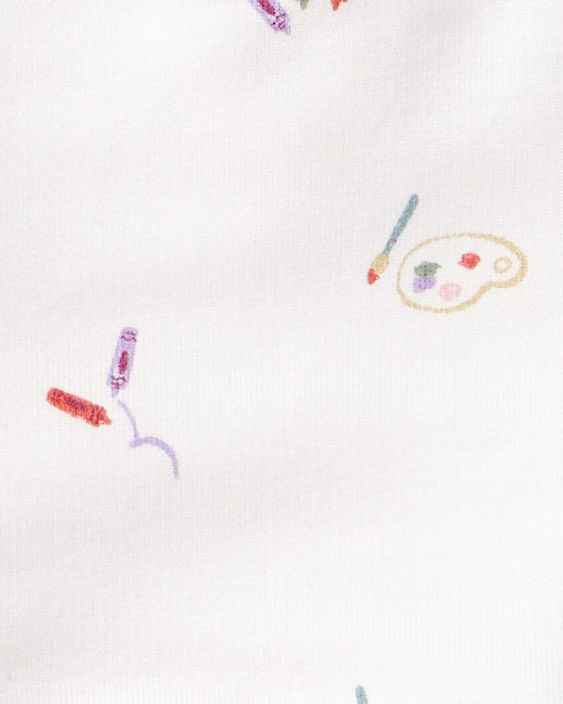 Baby Girl Paint Print PurelySoft Short-Sleeve Bodysuit Dress - Ivory