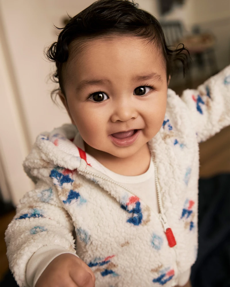 Baby Boy Aztec Sherpa Long-Sleeve Jumpsuit - Cream