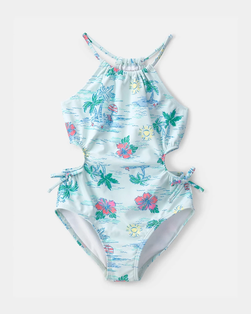 Girls Beach Sleeveless 1-Piece Swimsuit - Blue