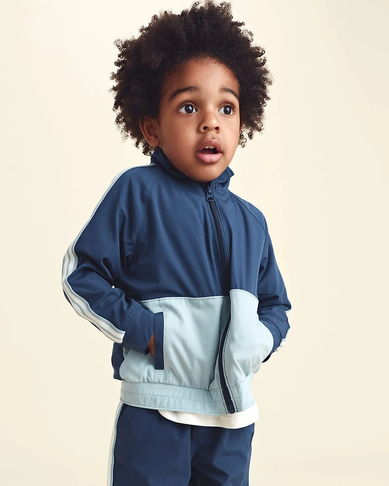 Toddler Boy colour Block Zip-Up Jacket - Navy Blue