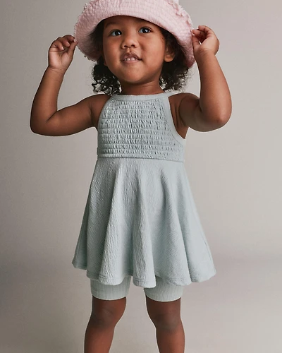 Toddler Girl Smocked Peplum Top - Light Blue