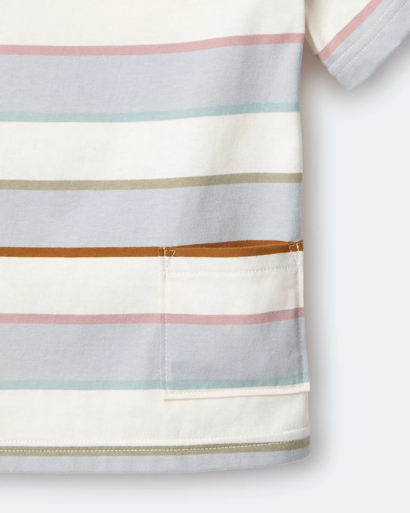 Toddler Boy Striped Short-Sleeve Otter Pocket Tee - Cream/Light Blue