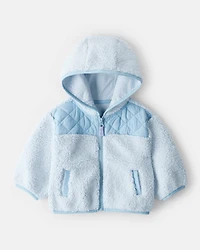 Baby Girl Sherpa Hooded Zip-Up Jacket - Blue